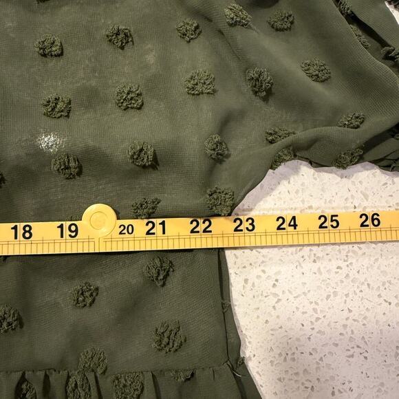 Olive Green SwissTextured Dot Midi Dress Women XL 3/4 Sleeve Flowy Fall Boho - Picture 8 of 8